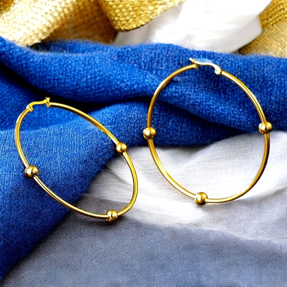 🆕️18K Gold Plated Hoop Earrings 2" | Stainless Steel Bold Statement Jewelry ✨ - Picture 4 of 13